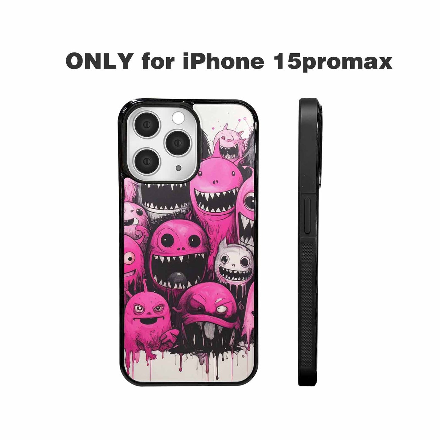 iPhone 15 Pro Max Case — Monsters General Black Pink Ink Cartoon, Unique Phone Case Design