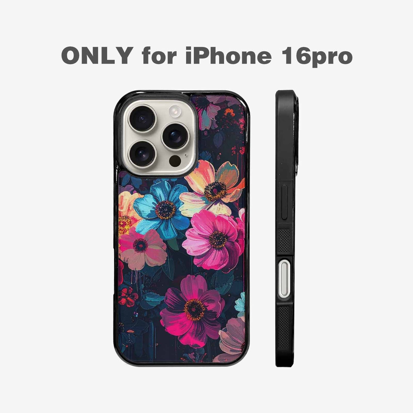 iPhone 16 Pro Case — Shadowy Glitch Floral Pattern Hundreds Of, Custom Print Case Cover