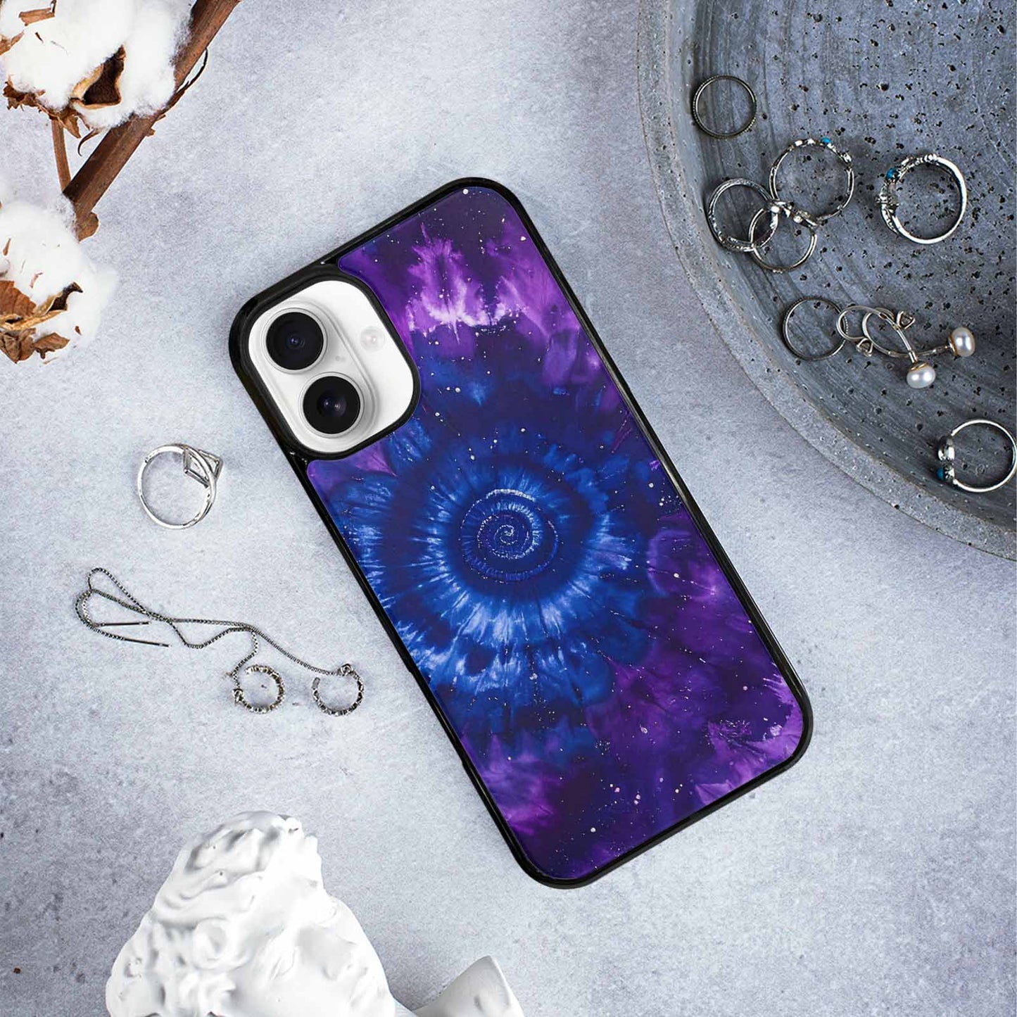 iPhone 16 Plus Case — Cosmic Tie Dye, Custom Printed Phone Case