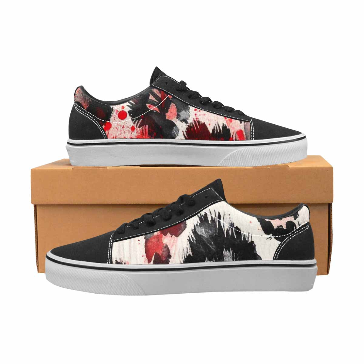 WOMEN'S Animal Print (black & Lace-Up Canvas Surreal Custom Shoes