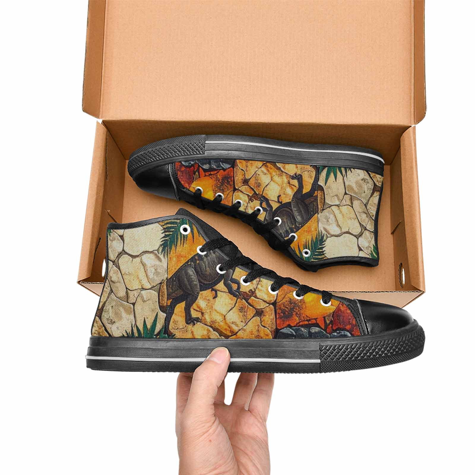 WOMEN'S Dinosaur Silhouette High Top Canvas Neon Fantasy Sneakers