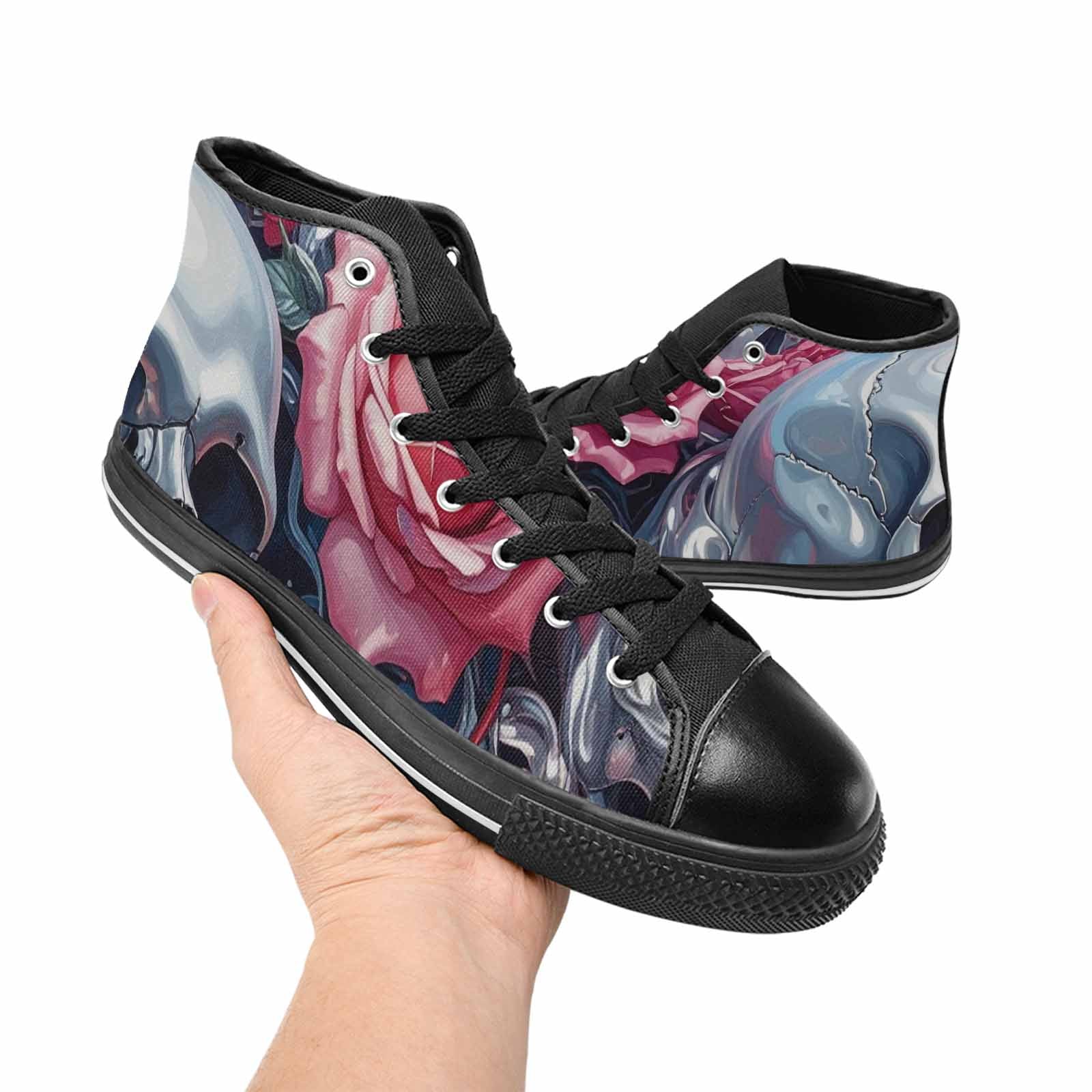 MEN'S Skulls Roses Chrome Airbrush High Top Canvas Vibrant Chaos Sneakers