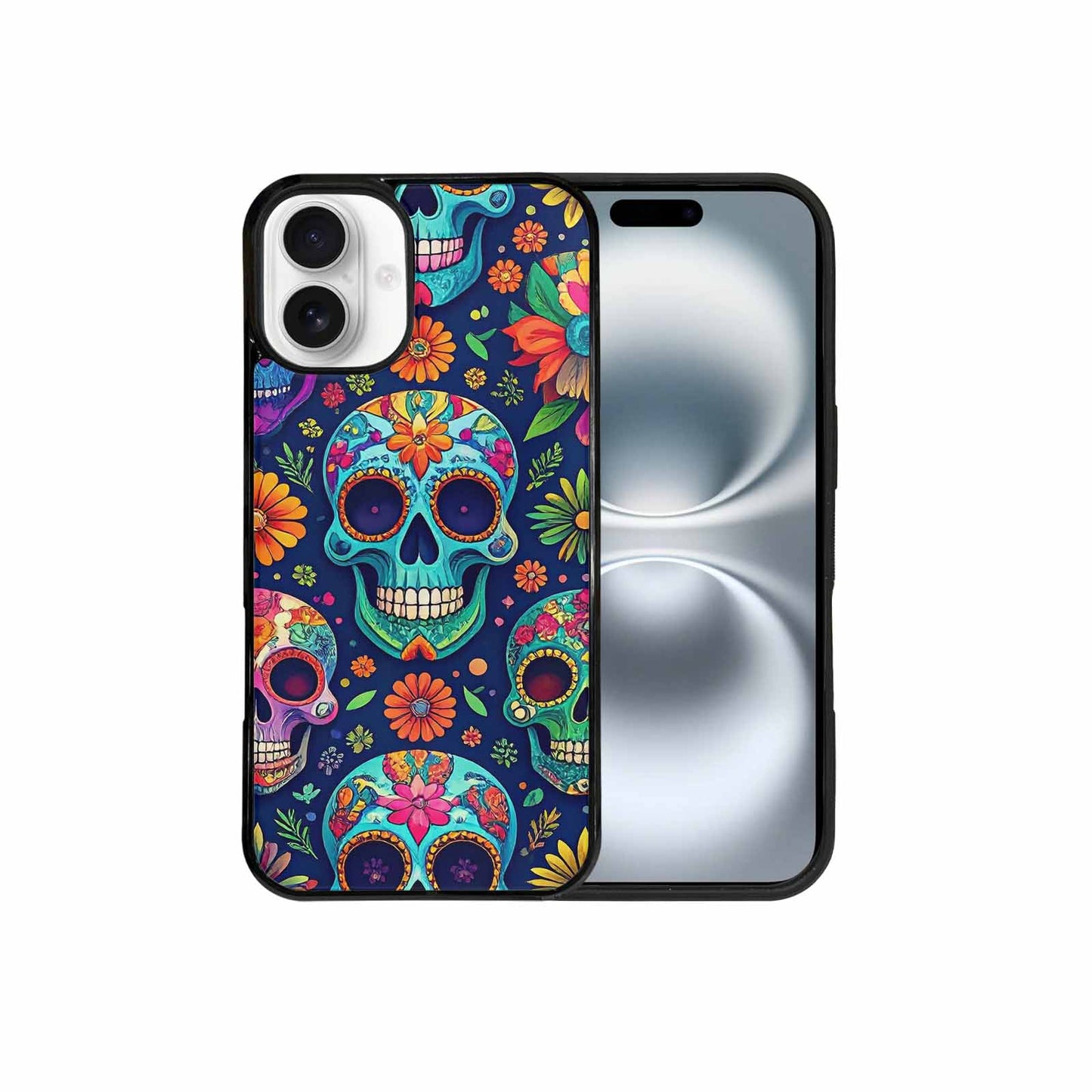 iPhone 16 Plus Case — Rainbow Sugar Skull Weave, Personalized Phone Case