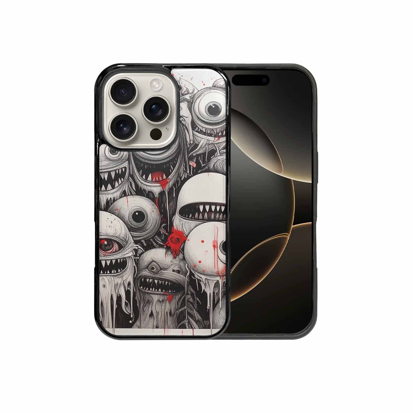 iPhone 16 Pro Case — Multi Eye Monster Black Red Ink, Customized Protective Case