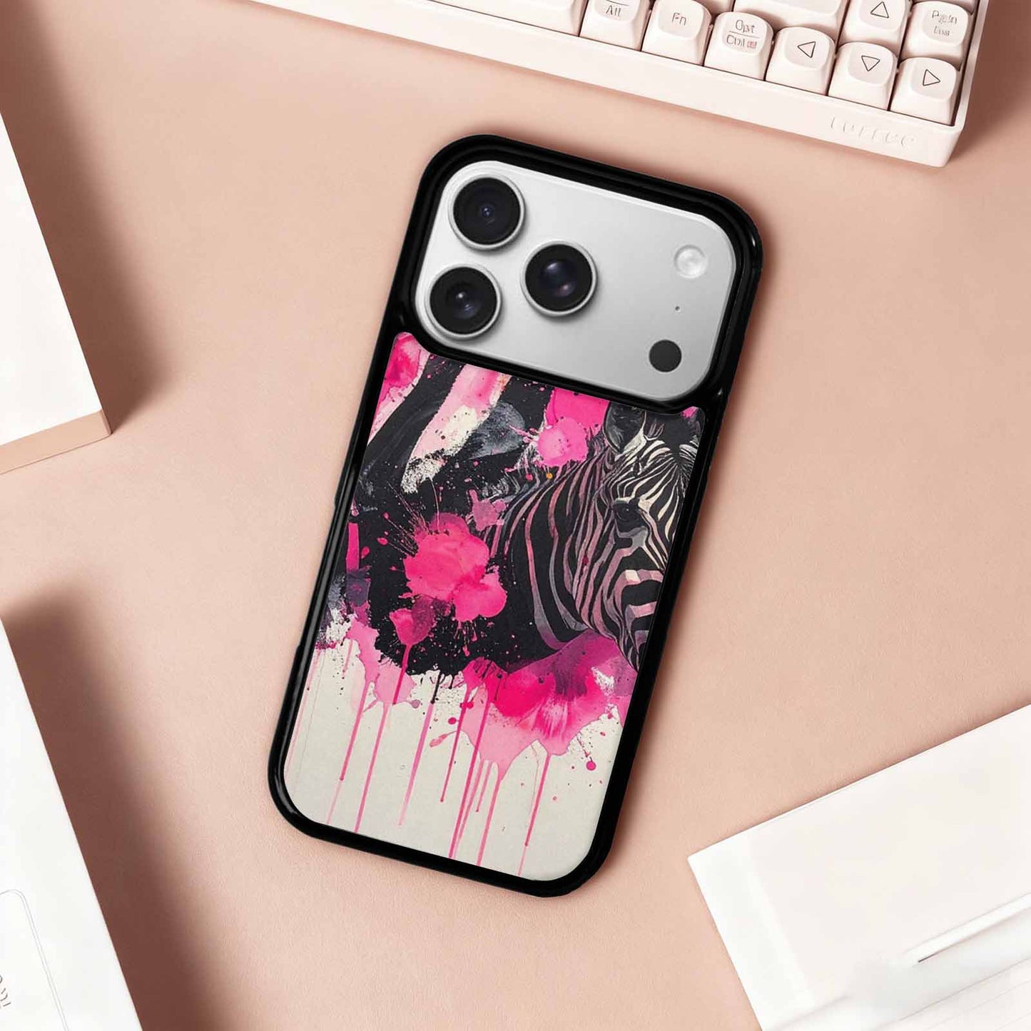 iPhone 17 Pro Case — Black Pink Ink Zebra Stripe Animal, Custom Art Phone Cover