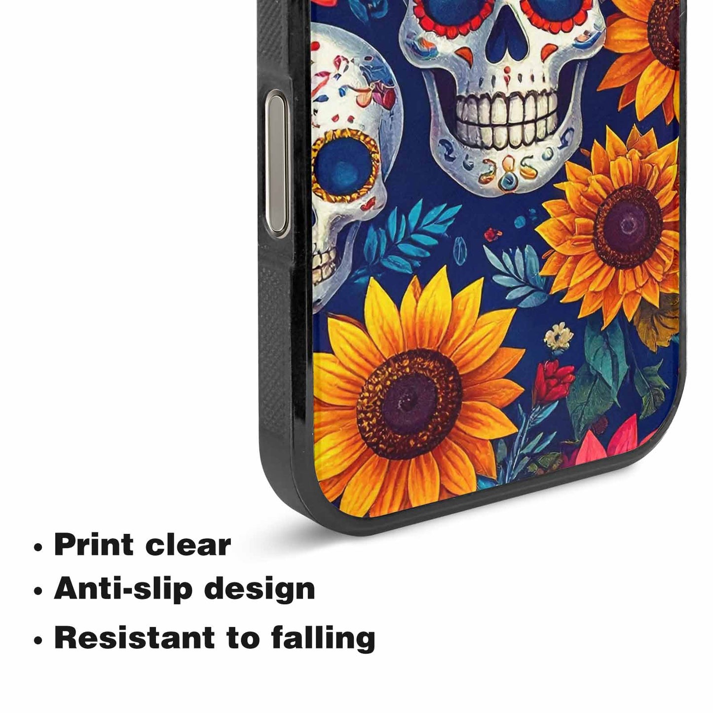iPhone 16 Pro Max Case — Sunflower Skulls Print Custom, Custom Art Phone Cover