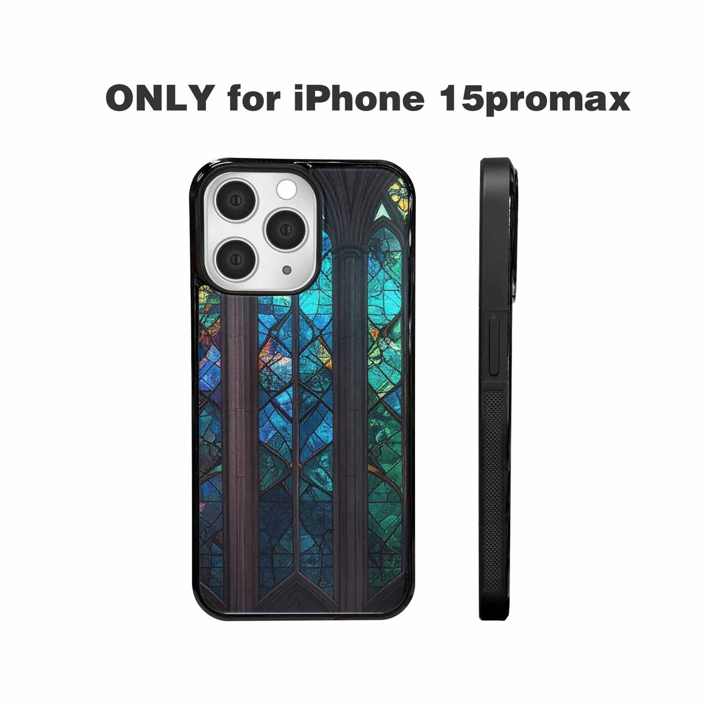 iPhone 15 Pro Max Case — Stained Glass Window Pattern Seamless Repeat, Custom Printed Phone Case
