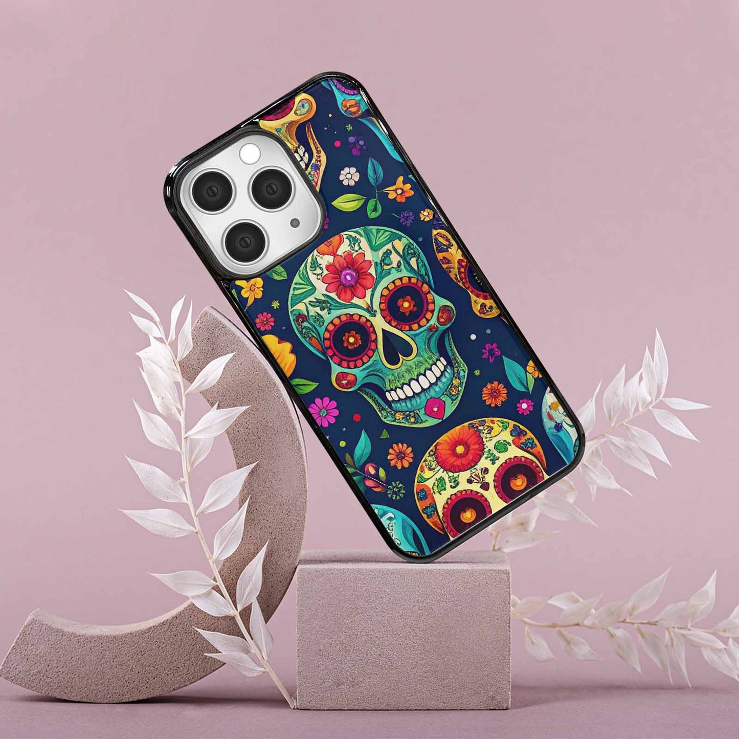 iPhone 15 Pro Max Case — Rainbow Sugar Skull Weave, Custom Designed Case Cover