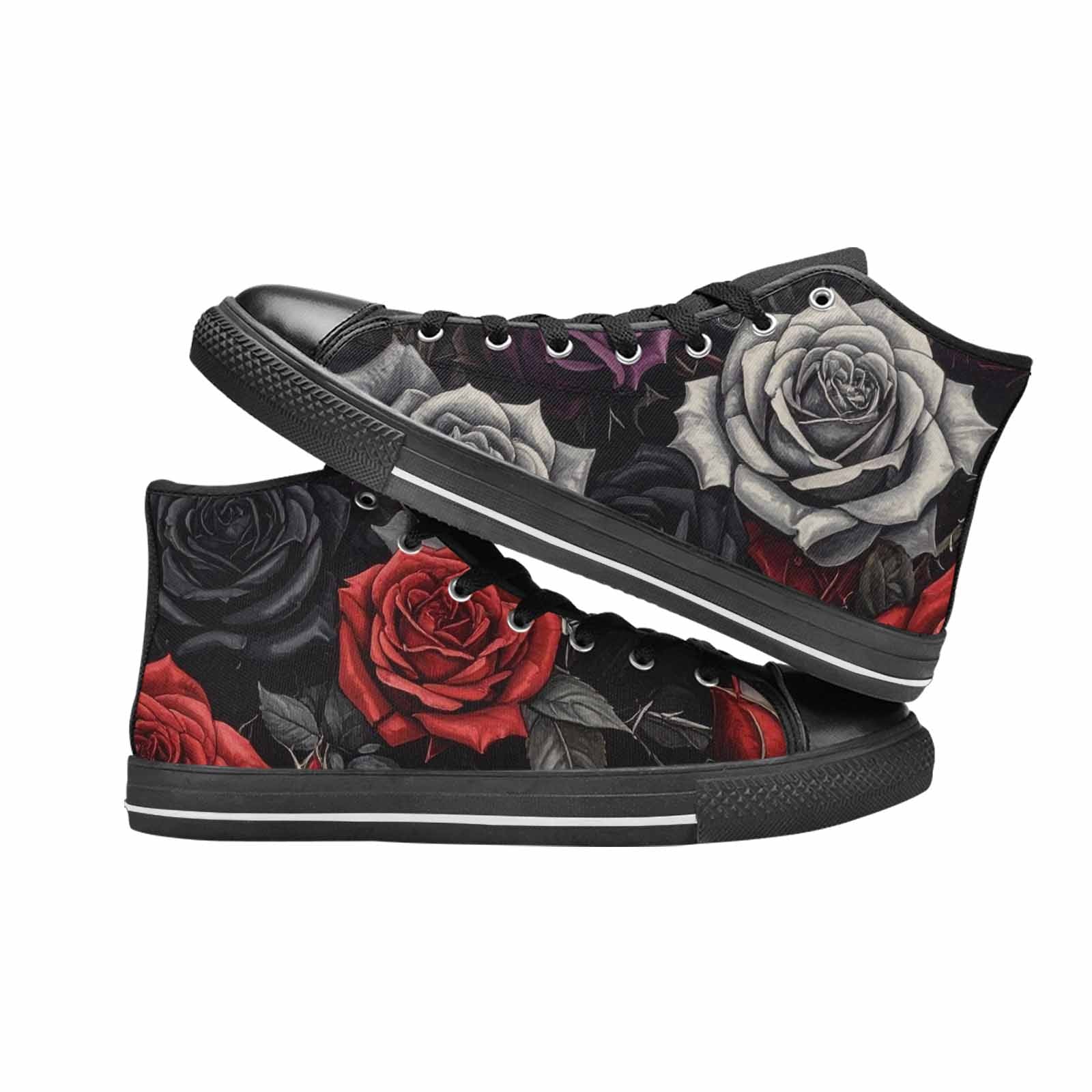 MEN'S Black Gothic Rose High Top Canvas Dreamcore Custom Sneakers