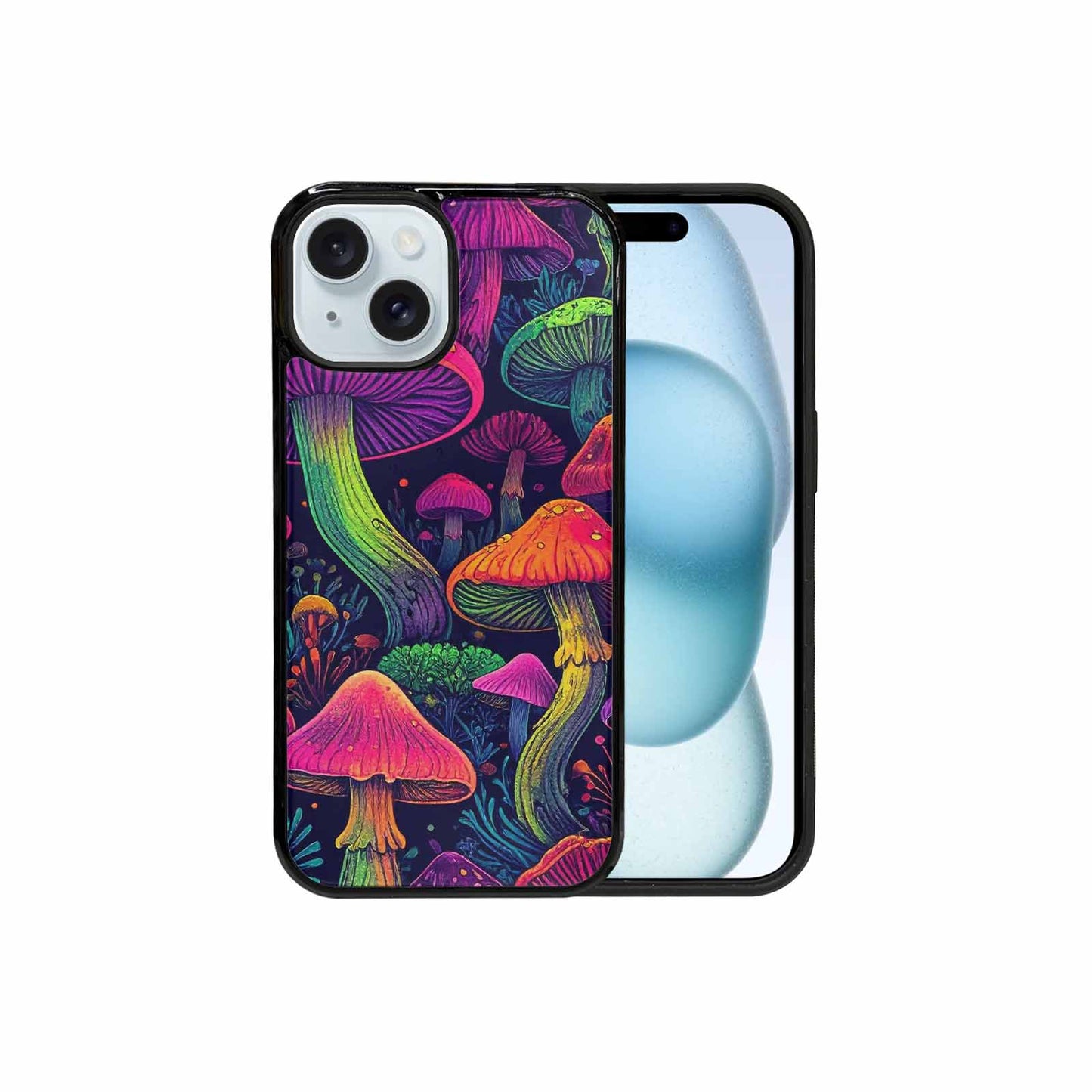 iPhone 15 Case — Mushroom Psychedelic Art Seamless Pattern Vibrant, Custom Print Case Cover