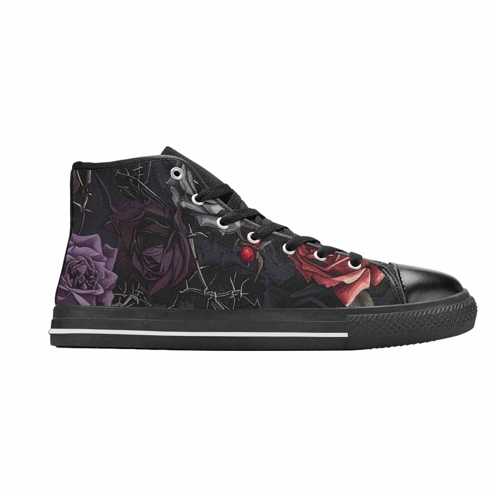 MEN'S Black Gothic Rose High Top Canvas Neon Fantasy Custom Shoes