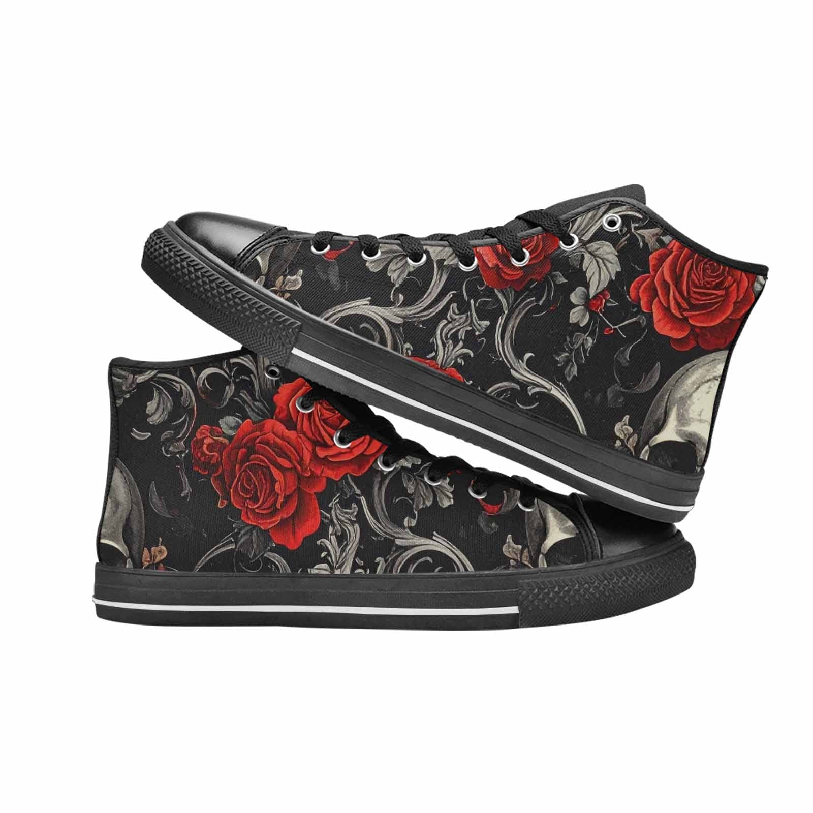 MEN'S Skulls Roses Fine Line High Top Canvas Dark Academia Shoes