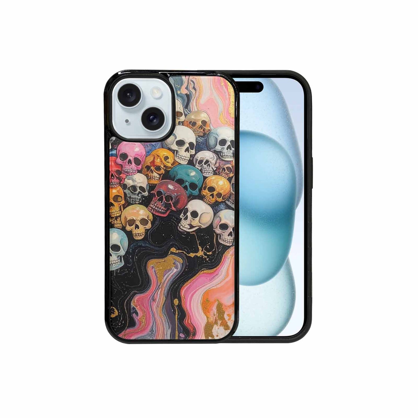 iPhone 15 Case — Skulls Marbleskulls Pattern, Custom Art Phone Cover