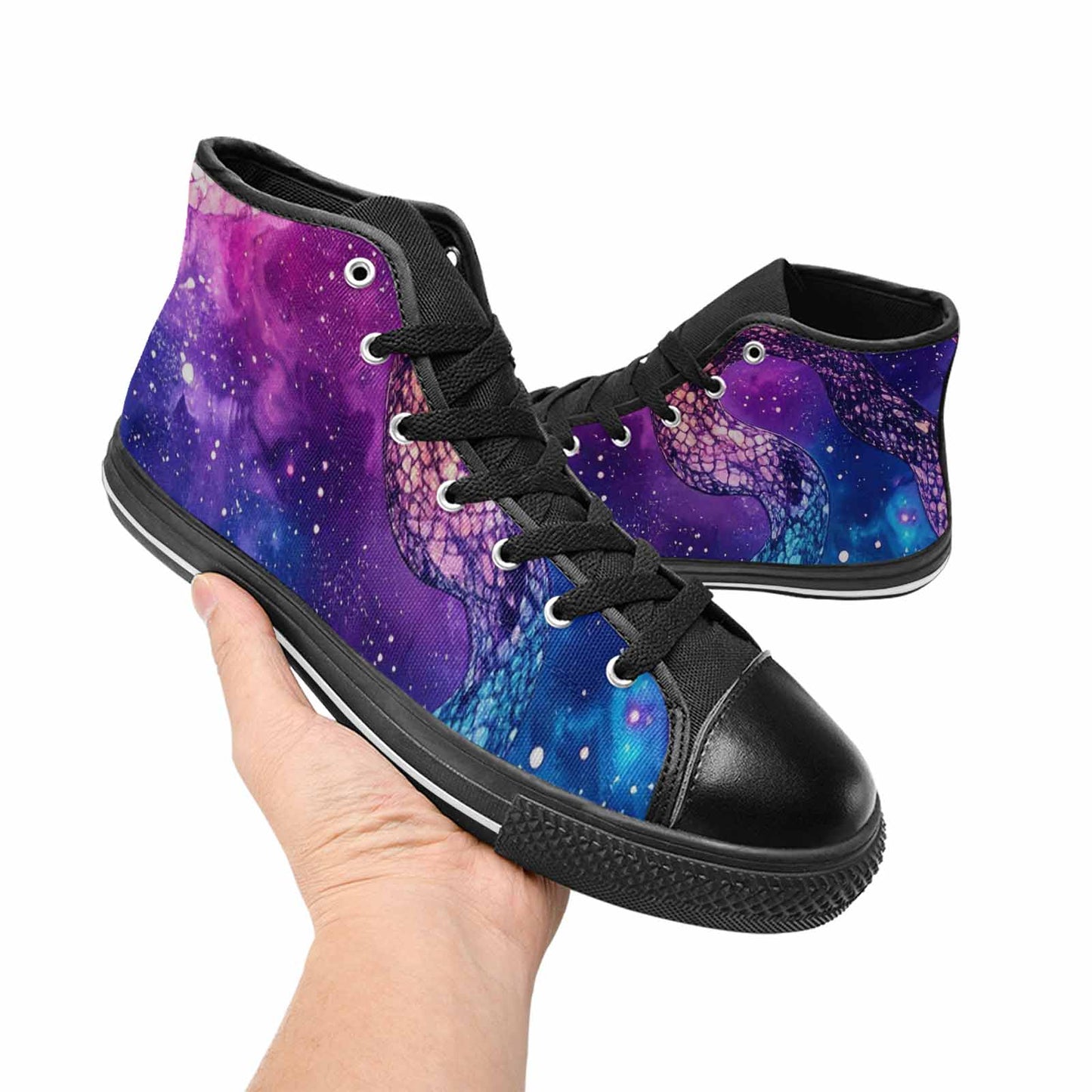 WOMEN'S Galaxy Snake Print High Top Canvas Wallpaper Art Sneakers