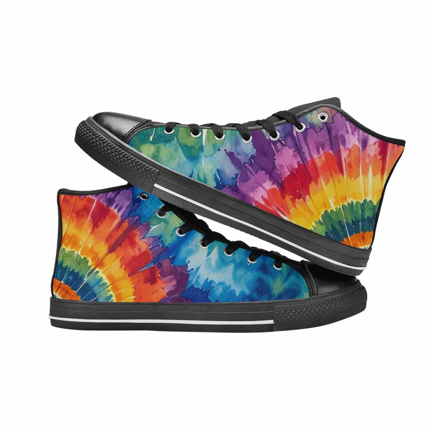 WOMEN'S Tie Dye Swirl Circles High Top Canvas Wallpaper Art Shoes
