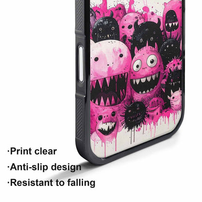 iPhone 17 Pro Case — Black Pink Ink Monsters General Cartoon, Unique Phone Case Design