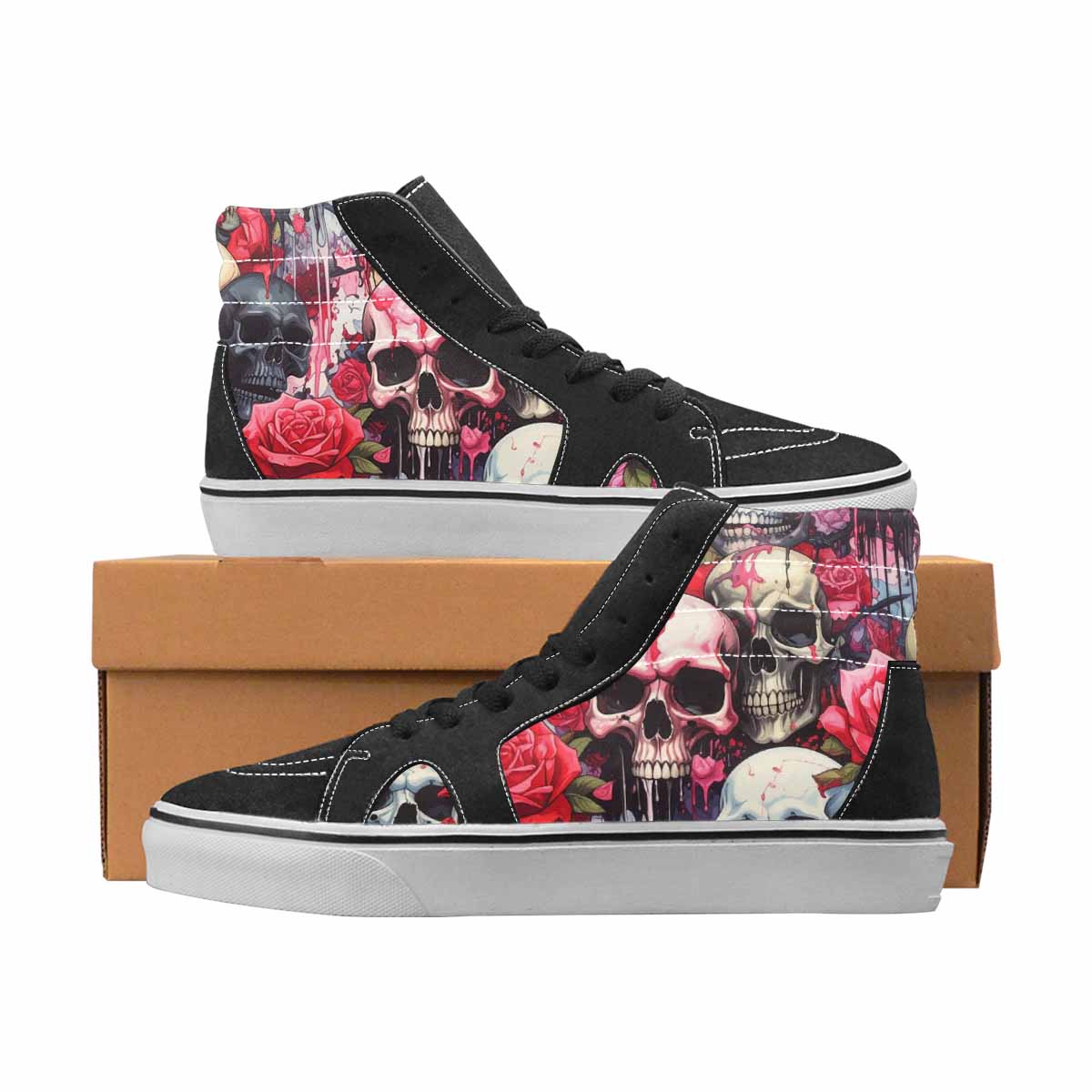 WOMEN'S Skulls High Top Canvas Boutique Wallpaper Art Custom Canvas Shoes