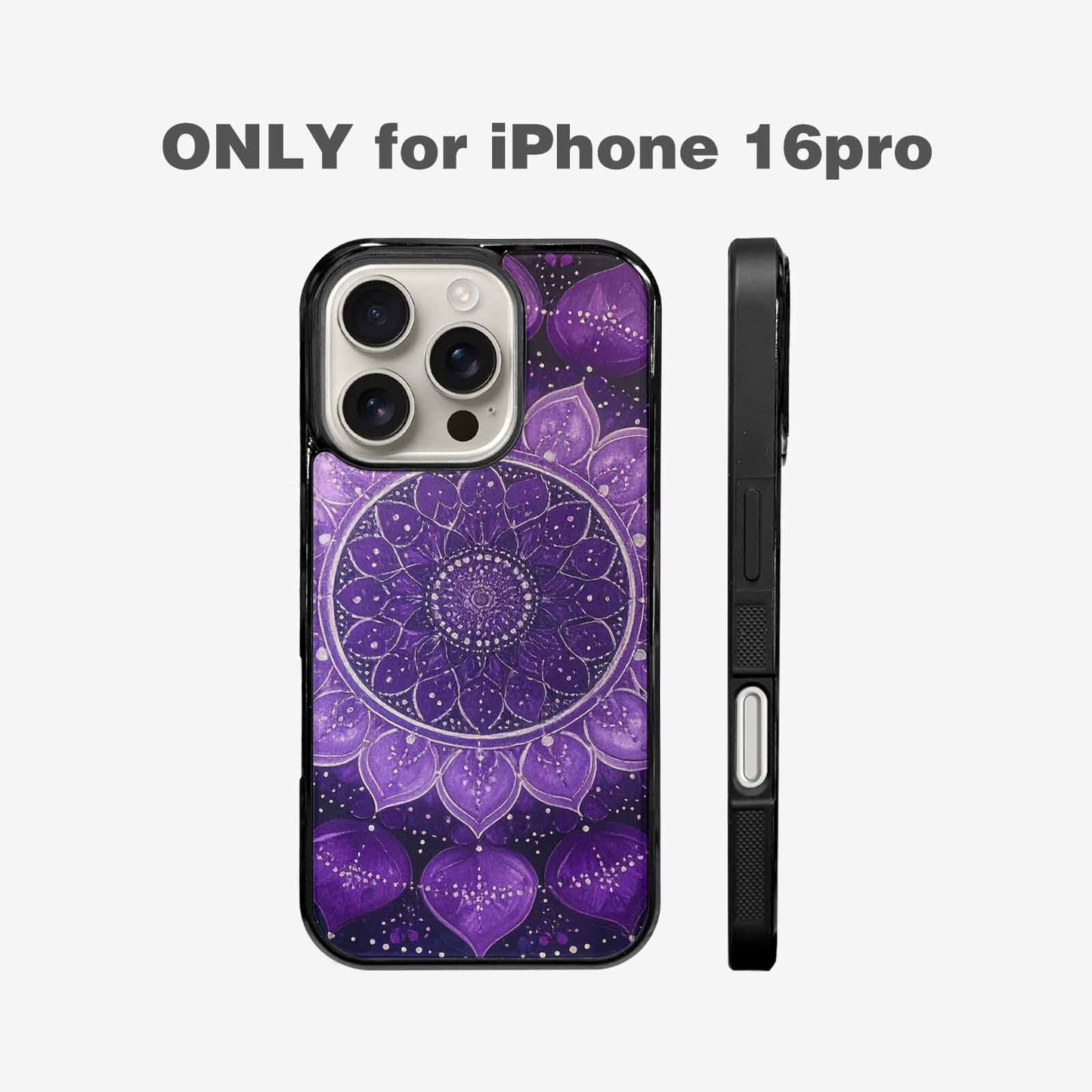 iPhone 16 Pro Case — Purple Mandala Bohemian Print Edge To, Unique Phone Case Design