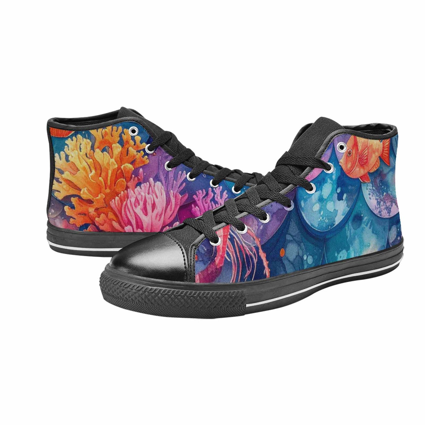 WOMEN'S Fish Scale Coral High Top Canvas Neon Fantasy Custom Sneakers