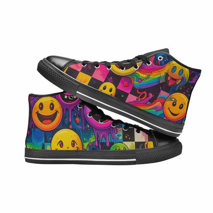 MEN'S Yellow Smiley Face High Top Canvas Aesthetic Shoes