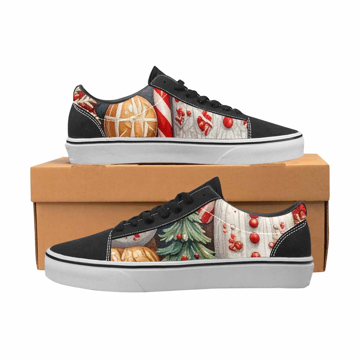 WOMEN'S Christmas Holly Snowflake Canvas Lace-Up Vivid Custom Sneakers