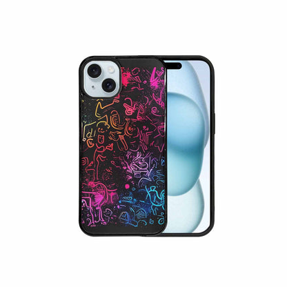 iPhone 15 Plus Case — Neon Glow Outline Icon Pattern Hundreds, Custom Print Case Cover