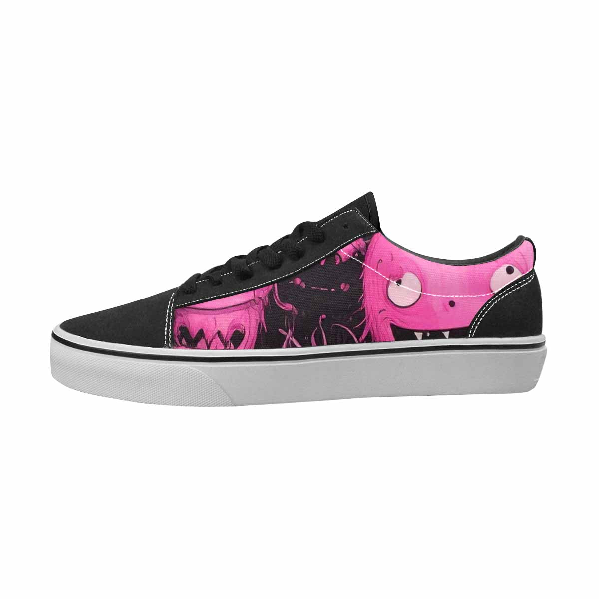 WOMEN'S Monsters Black & Pink Ink Canvas One Of A Kind Neon Fantasy Custom Print Sneakers