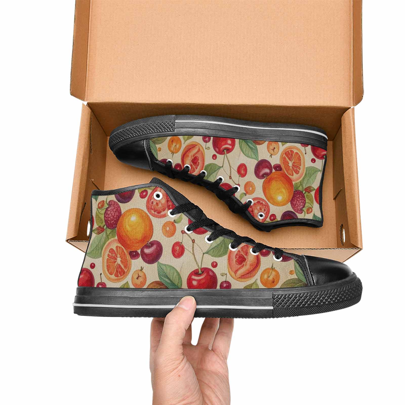 WOMEN'S Cherry Fruit Print High Top Canvas Cottagecore Shoes