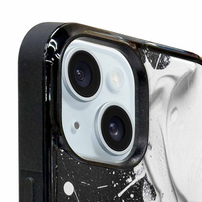iPhone 15 Plus Case — White Ink Splatter Texture On Black, Unique Phone Case Design