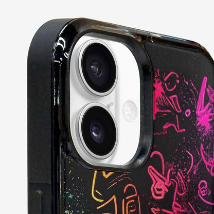 iPhone 16 Plus Case — Neon Glow Outline Icon Pattern Hundreds, Personalized Phone Case