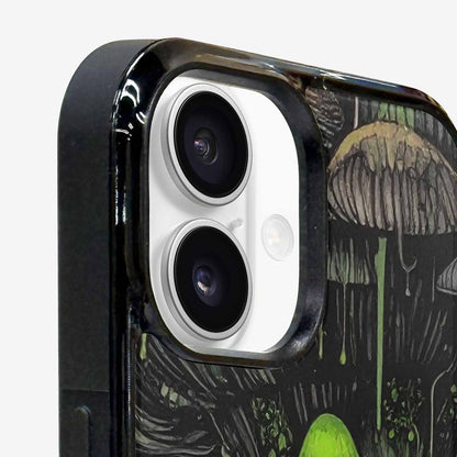 iPhone 16 Plus Case — Rainbow Drip Mushrooms Black Green Ink, Unique Phone Case Design