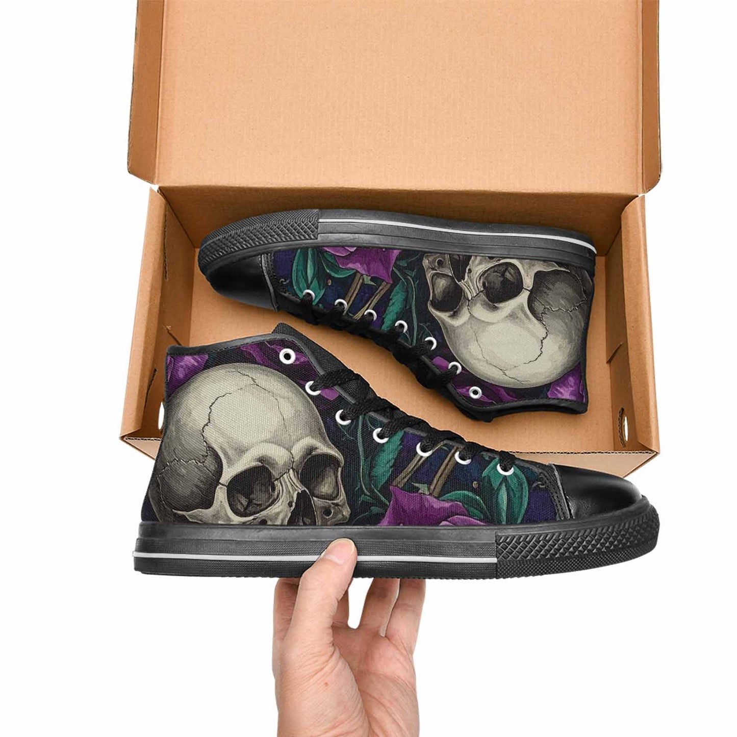 MEN'S Skulls Roses Gothic Filigree High Top Canvas Neon Fantasy Custom Shoes