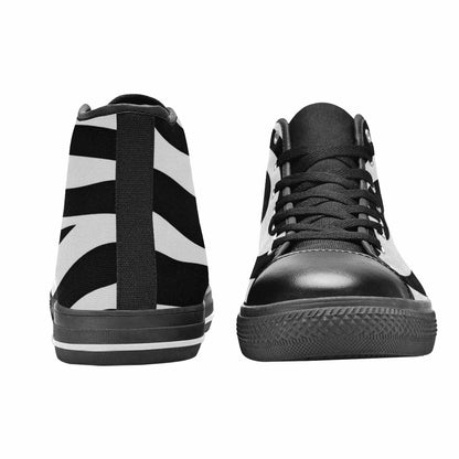 WOMEN'S Zebra Print Black White High Top Canvas Vibrant Chaos Custom Sneakers