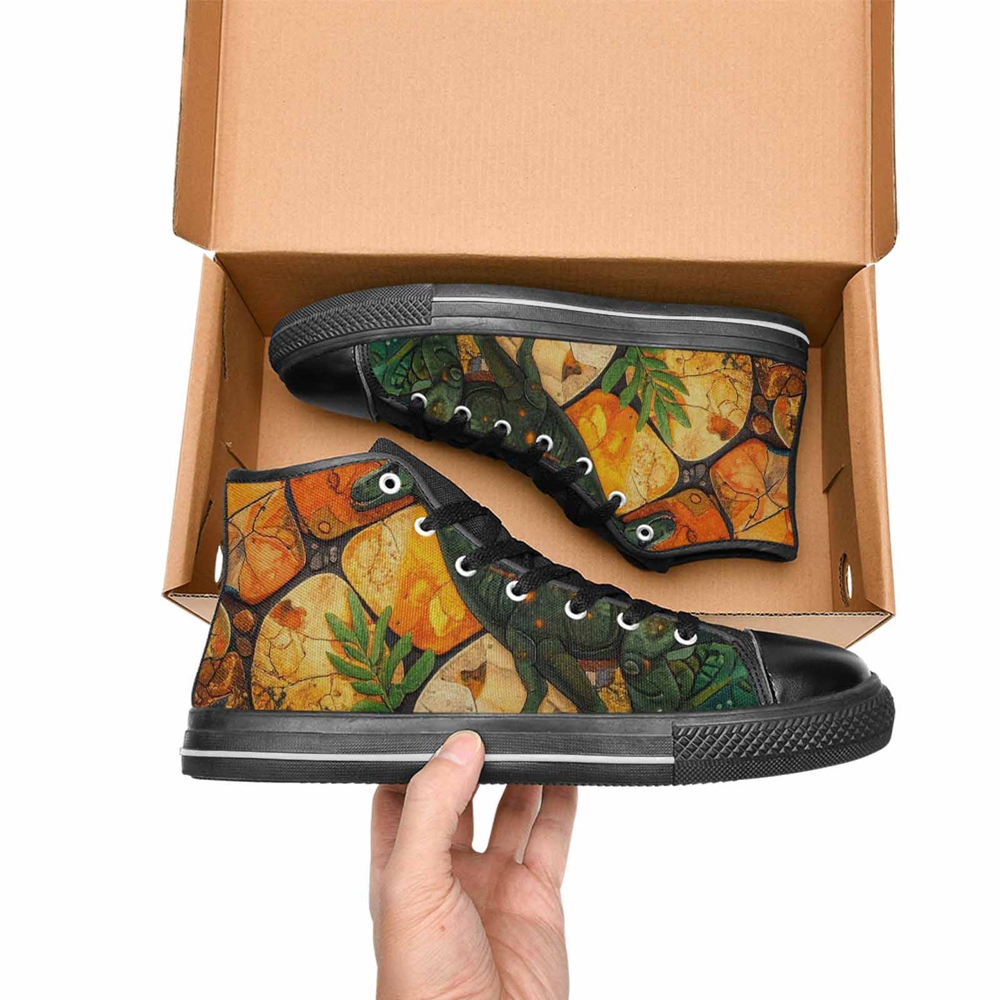 WOMEN'S Dinosaur Silhouette High Top Canvas Grunge Sneakers