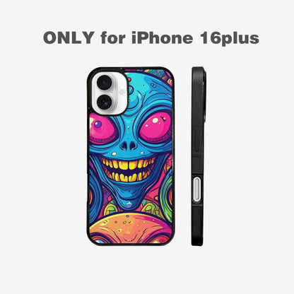 iPhone 16 Plus Case — Alien Ufo Cartoon Art Pattern Groovy, Customized Protective Case