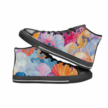 WOMEN'S Fish Scale Coral High Top Canvas Vivid Custom Shoes