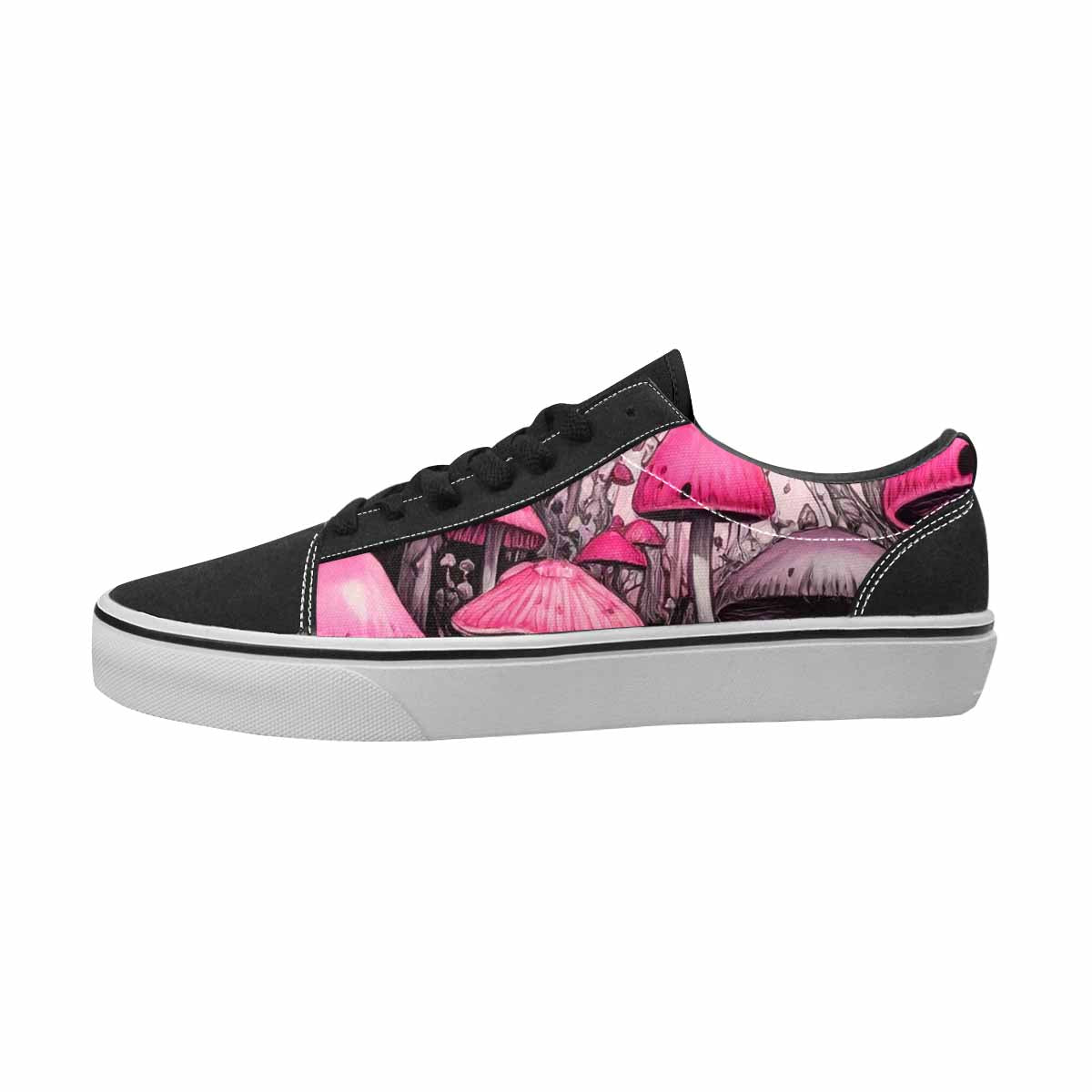 MEN'S Mushrooms Black & Pink Ink Canvas Wearable Art Dreamcore Custom Kicks