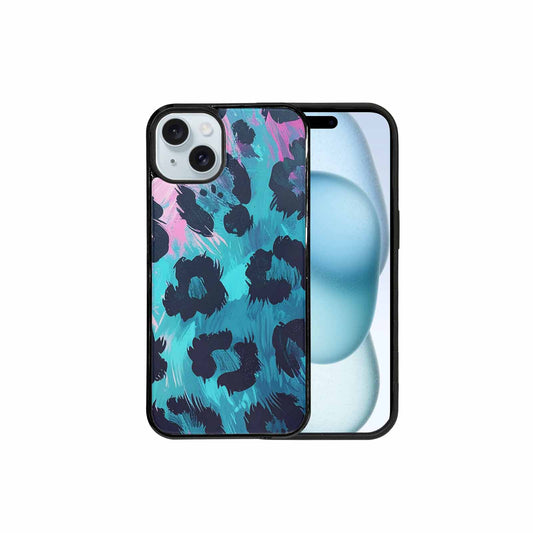 iPhone 15 Plus Case — Leopard Neon Pink Teal Airbrush, Custom Designed Case Cover