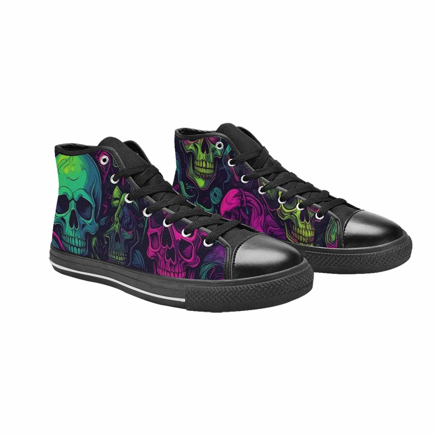 MEN'S Skulls - Neon High Top Canvas Vibrant Chaos Custom Sneakers