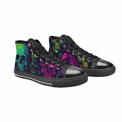 MEN'S Skulls - Neon High Top Canvas Vibrant Chaos Custom Sneakers