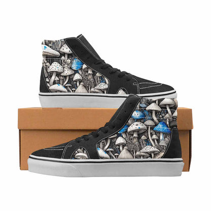 WOMEN'S Mushrooms Black & Blue Ink High Top Canvas Wearable Art Vivid Limited Edition Sneakers