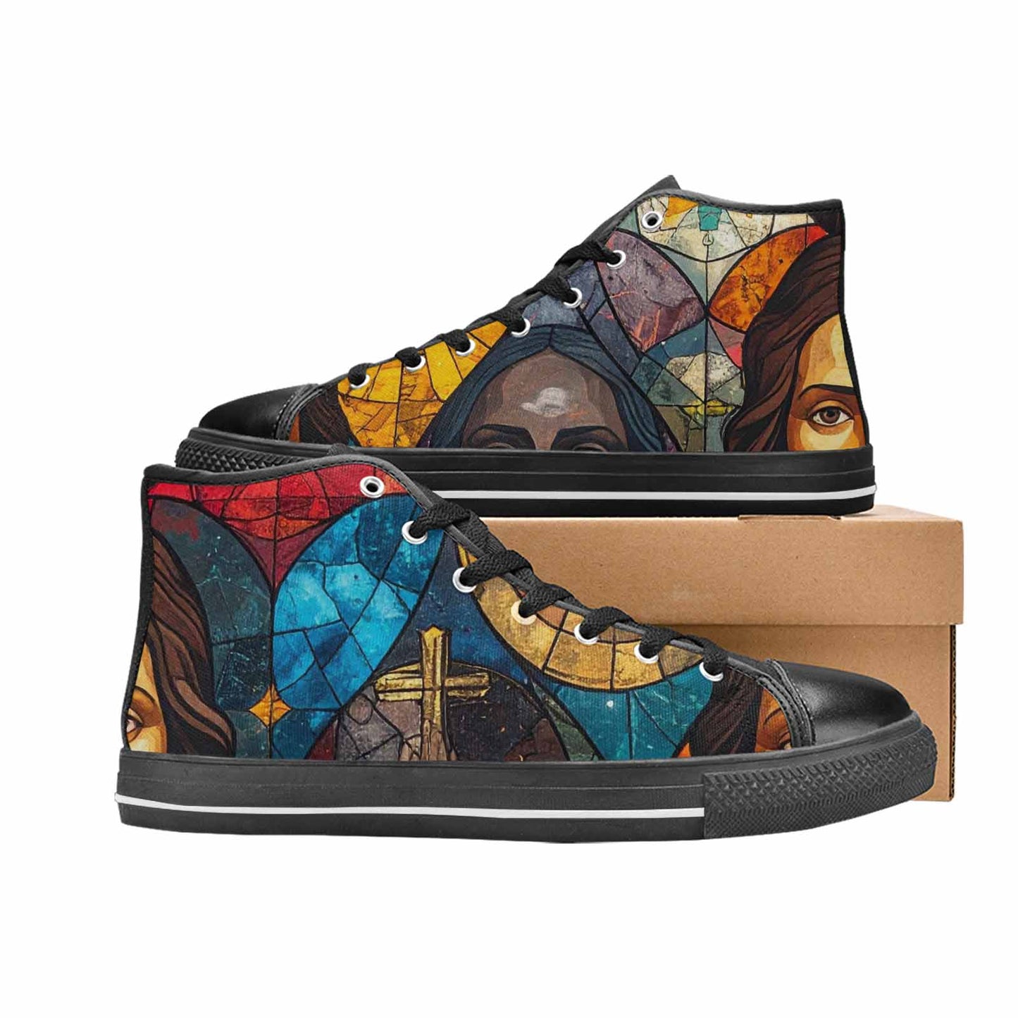 MEN'S Jesus Face Small High Top Canvas Surreal Custom Sneakers