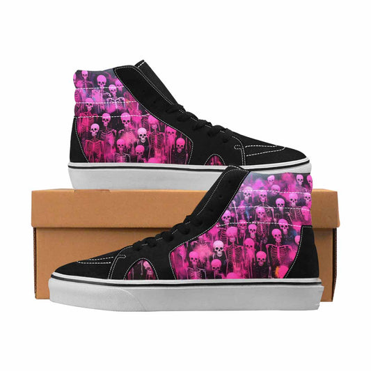 MEN'S Skulls Neon Pink Glow High Top Canvas Made To Order Wallpaper Art Original Art Sneakers