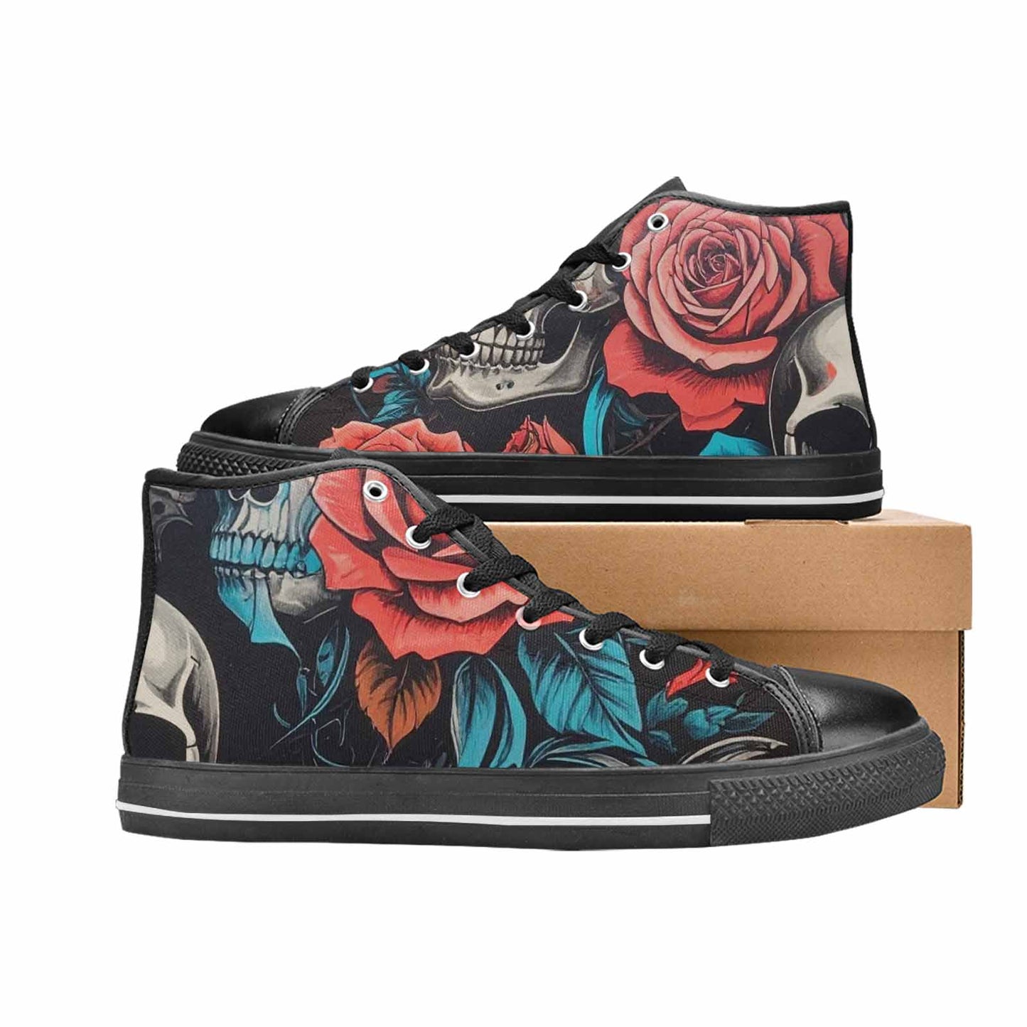MEN'S Skulls Roses Biker Tattoo High Top Canvas Vivid Shoes