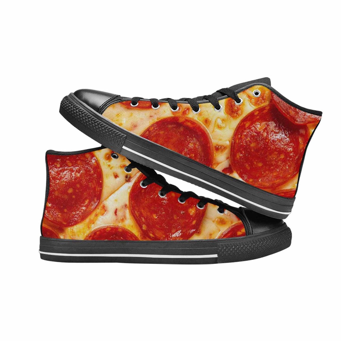 WOMEN'S Pepperoni Pizza Print High Top Canvas Surreal Custom Sneakers