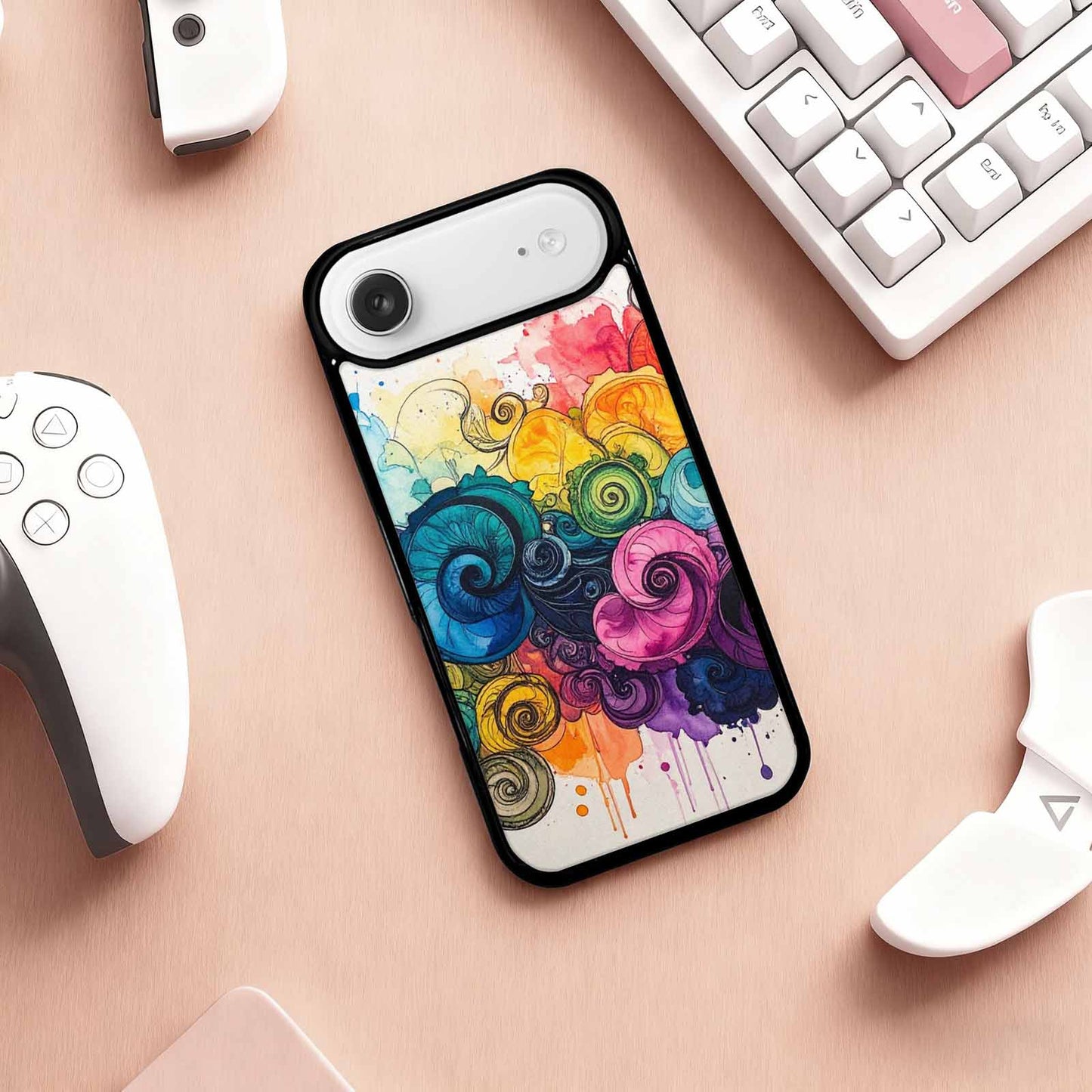 iPhone 17 Air Case — Tie Dye Swirls Black Blue Tie, Custom Printed Phone Case