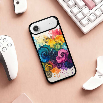 iPhone 17 Air Case — Tie Dye Swirls Black Blue Tie, Custom Printed Phone Case