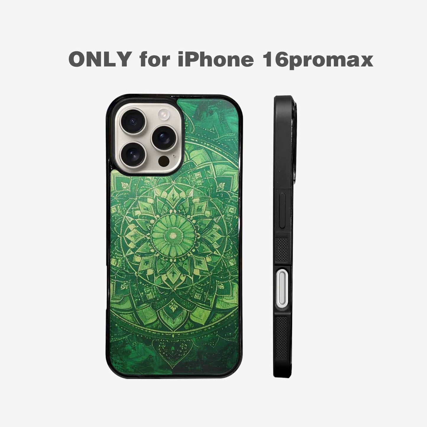 iPhone 16 Pro Max Case — Green Mandala Bohemian Print Edge To, Custom Designed Case Cover