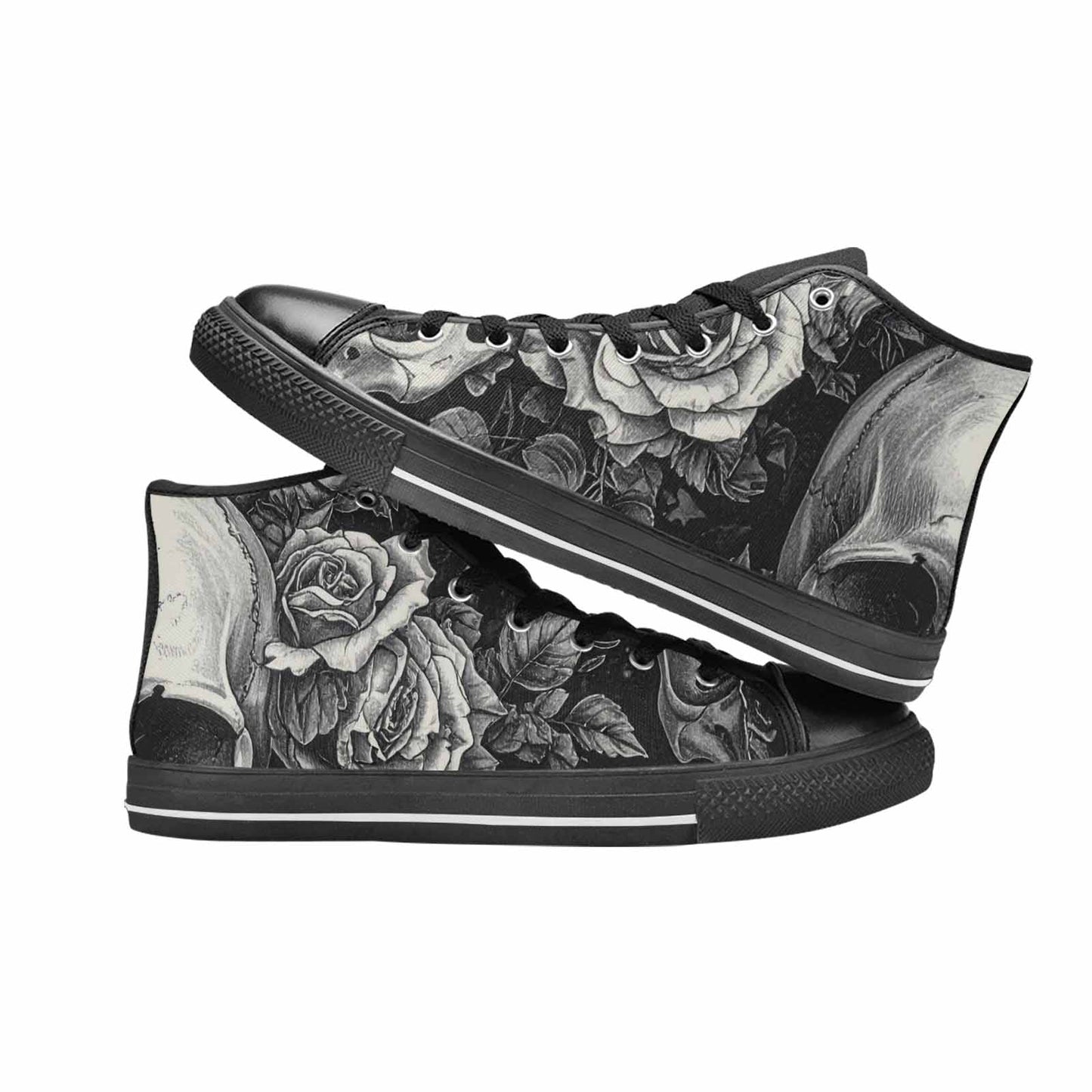 WOMEN'S Skulls Roses Pen Ink High Top Canvas Vivid Custom Shoes