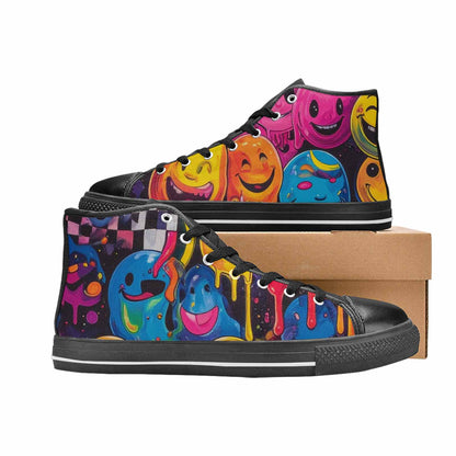 WOMEN'S Yellow Smiley Face High Top Canvas Vivid Sneakers